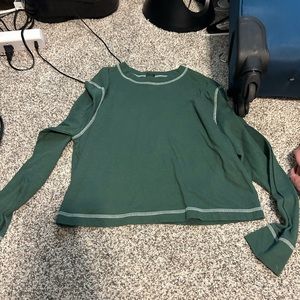 Green with white stitching long sleeve crop top